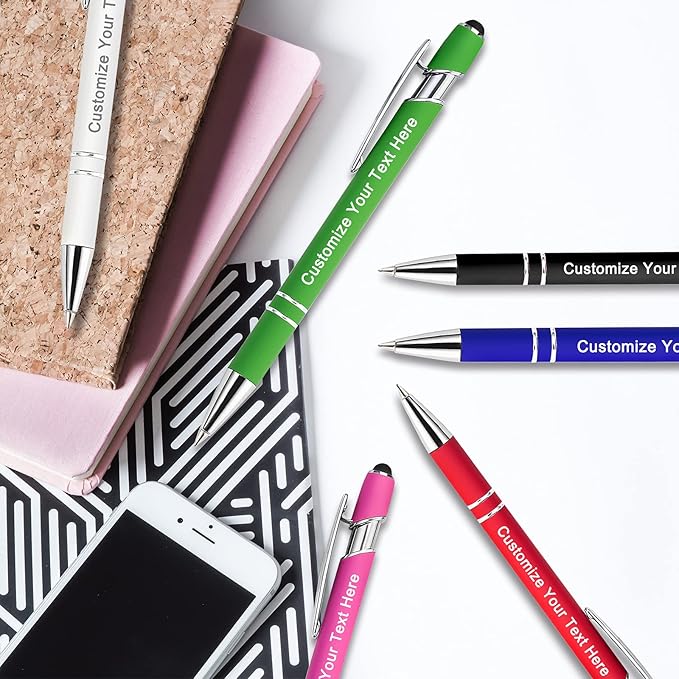 Max 500 Pcs Personalized Pens Bulk, Custom Pens with Free Engraving, Customized Stylus Tip Ballpoint Pen with Your Name Massage Text for School Office Business Graduation Anniversaries-10 Packs