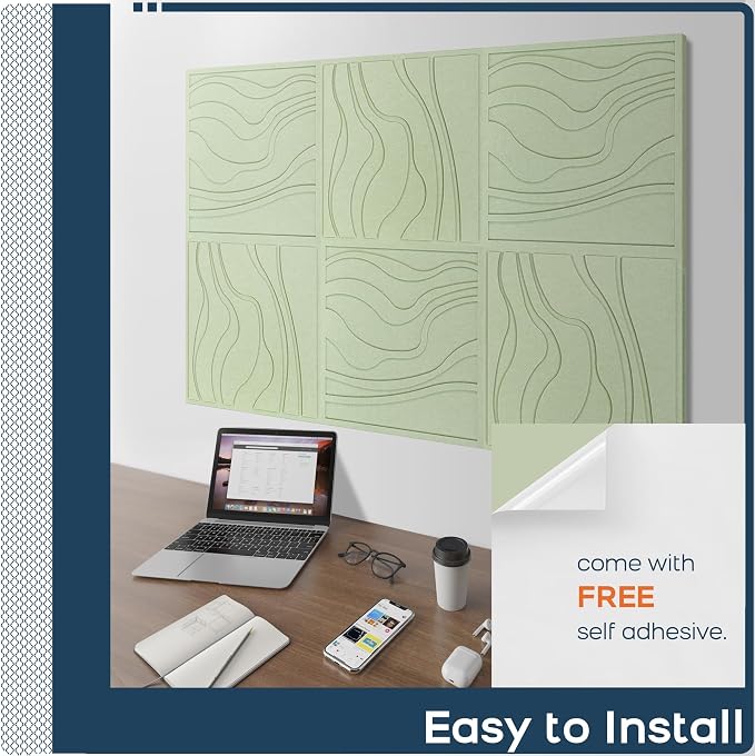 BUBOS 6 Pack Large Acoustic Panels, Total Size 24 x 24Inches Soundproof Wall - Image 8