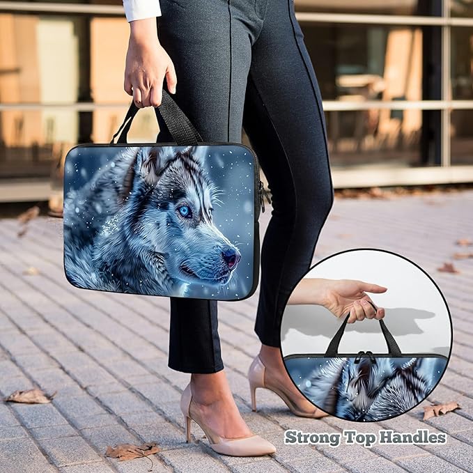 Laptop Sleeve Case Bag 15 inch, Blue Eye Wolf Slim Carrying Case Durable Handbag Travel Laptop Bag for 15 inch MacBook Air M3/M2/15 Pro/Surface Laptop 7/6/5/4/3/ Dell XPS 15 Plus