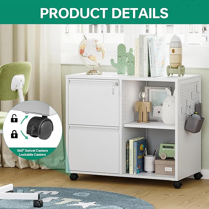Letaya Mobile File Cabinet, Metal Lateral Rolling Printer Stand Filing Cabinets with Shelves for Home Office-Storage A4/F4/Letter (White)-DeskLoop Office