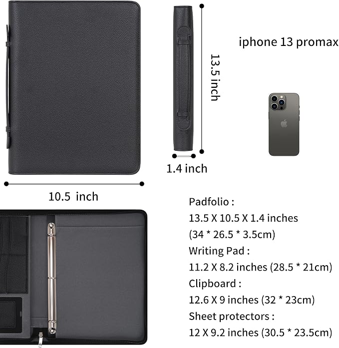Wonderpool Travel Zippered Portfolio 3 Ring Binder A4 Padfolio Document Case - Image 3