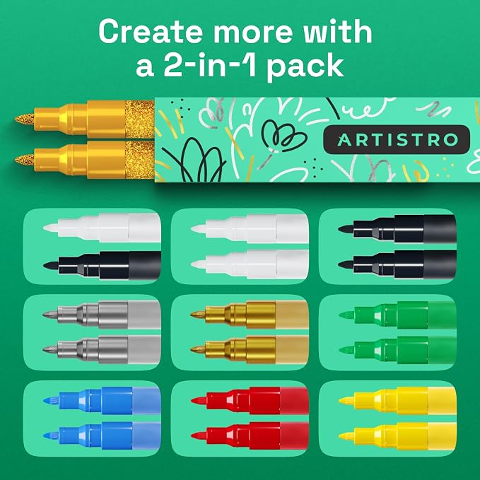 ARTISTRO 2 Glitter Gold Acrylic Paint Markers - Image 7