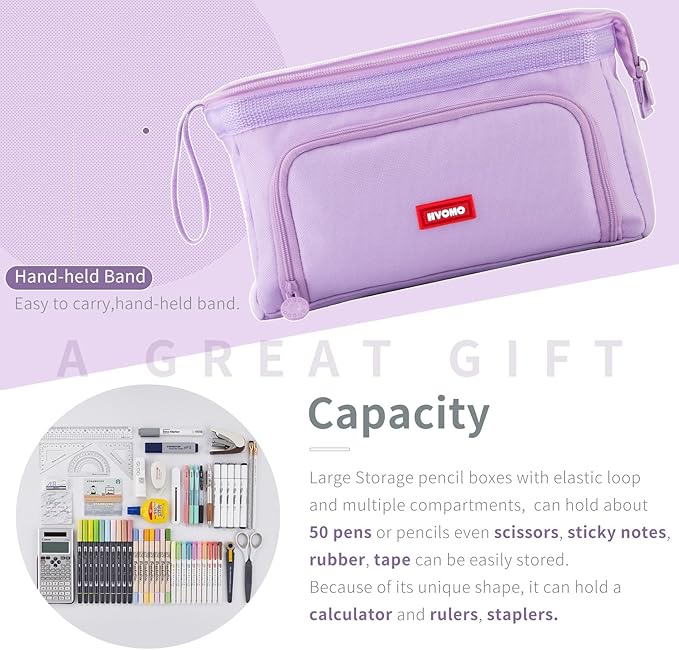 HVOMO Pencil Case Large Capacity Pencil Pouch Handheld Pen Bag Cosmetic Gift for Office School Teen Girl Boy Men Women Adult (Purple)-DeskLoop Office
