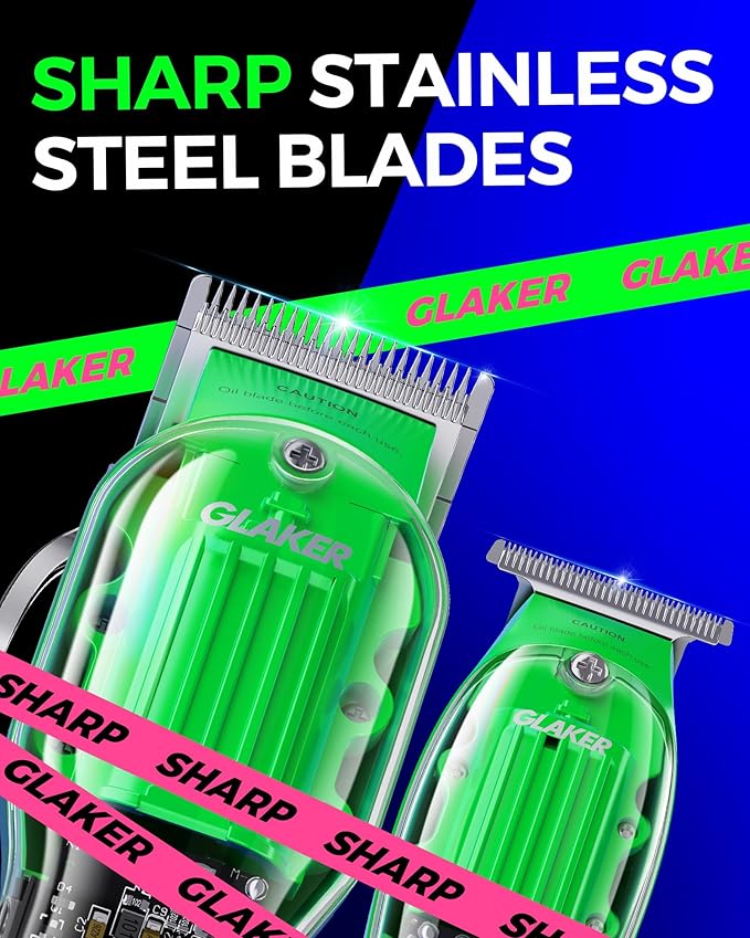 GLAKER Hair Clippers for Men Professional - Cordless Clippers and Trimmers Set, Complete Barber Kit for Hair Trimming & Beard Grooming, Mens Haircutting Kits for Blending & Fade Cuts (Green)-DeskLoop Office