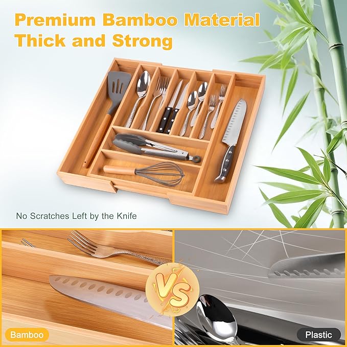 oridom Large Premium Bamboo Silverware Organizer - Image 4