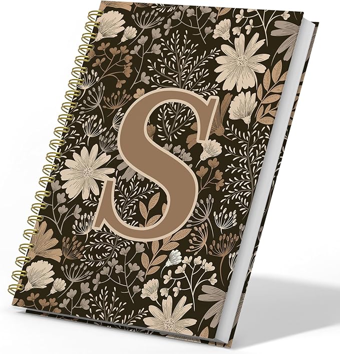 Initial S Personalized Journal Notebook, Boho Floral Journaling Notebooks for Women Girls, Costom Monogrammed Gifts for Women Mom Girls Friends, Letter Spiral Notebook, 5.5x8.3-DeskLoop Office