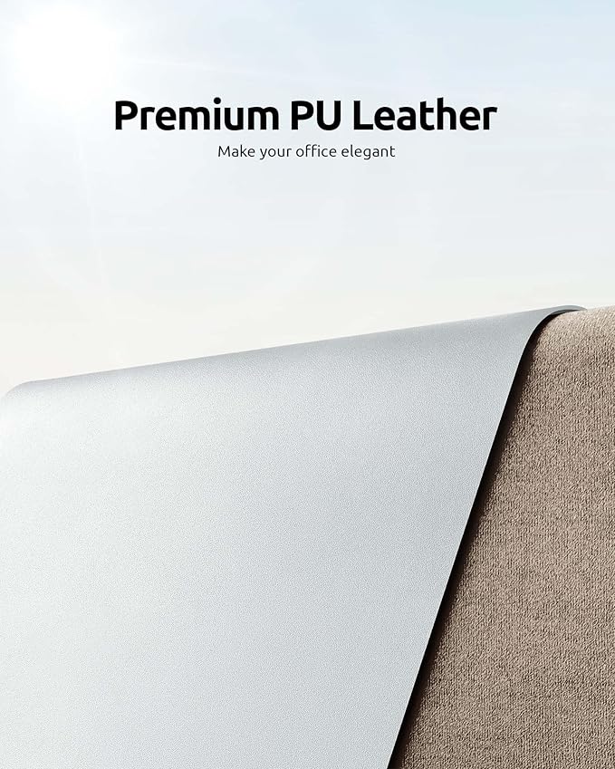 YSAGi Leather Desk Pad Protector, Office Desk Mat, Large Mouse Pad, Non-Slip PU Leather Desk Blotter, Laptop Desk Pad, Waterproof Desk Writing Pad for Office and Home (Silver, 35.4" x 17")-DeskLoop Office