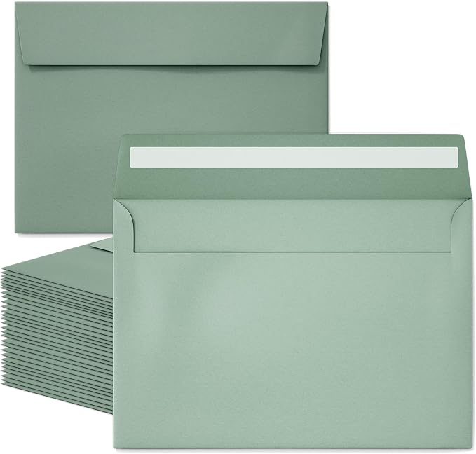 Slapaflife 50 Packs 5x7 Envelopes, Sage Green 5x7 Envelopes by SLAPAFLIFE