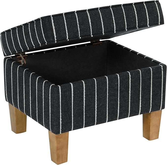 Home Decor | Dinah Collection Modern Storage Ottoman | Ottoman with Storage for Living Room & Bedroom(Black with Boucle Stripe)-DeskLoop Office
