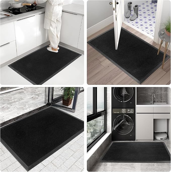Kuyal Front Door Mat, 2'x3' Outdoor Entrance Mat, Winter Non-Slip Waterproof Outside Entrance Mats, Heavy Duty Durable Welcome, Non Slip Rubber Outdoor Mats for Entryway, Black-DeskLoop Office
