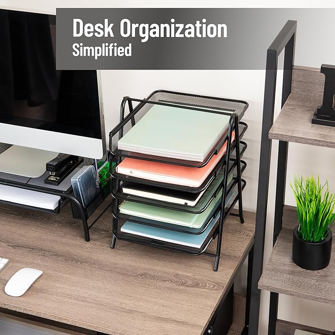 Mind Reader 5-Tier Paper Tray Organizer, Vertical Desktop File Storage Rack - Image 2