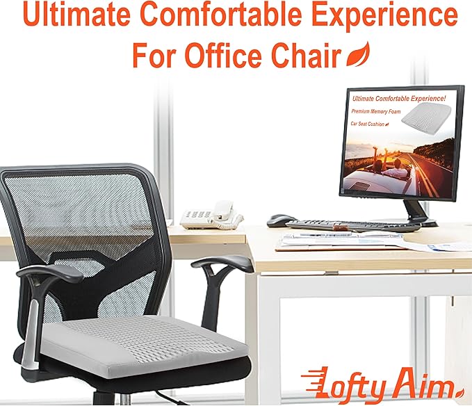 Car Seat Cushion, Comfort Memory Foam Car Cushions for Driving - Sciatica & Lower Back Pain Relief, Driver Seat Pillow for Auto, Office Chair, Wheelchair - 4D Mesh Gray-DeskLoop Office