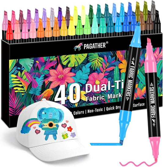 Fabric Markers Permanent for Clothes, 40 Colors Dual Tip by Pagather