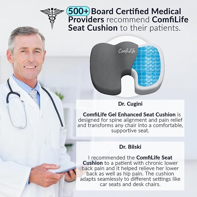 ComfiLife Premium Gel & Memory Foam Seat Cushion – Doctor Recommended Office Chair Cushion, Car Seat Cushion – Chair Cushions for Back & Sciatica Pain Relief – Seat Cushions for Office Desk (Charcoal)-DeskLoop Office