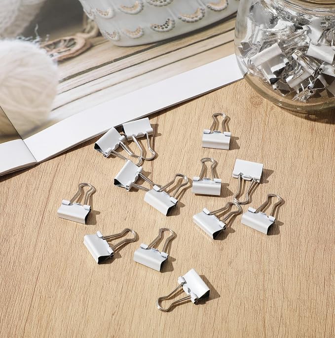 Jetec 200 Pack 0.6in/15mm White Metal Binder Clips Bulk Small Reusable Fold - Image 8