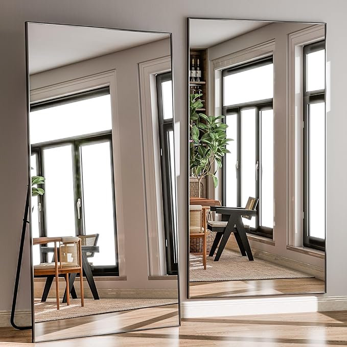 GLSLAND 71"x31" Full Length Mirror Extra Large Hanging or Leaning Rectangle Mirror Aluminum Alloy Thin Frame Bedroom Floor Dressing,Black-DeskLoop Office