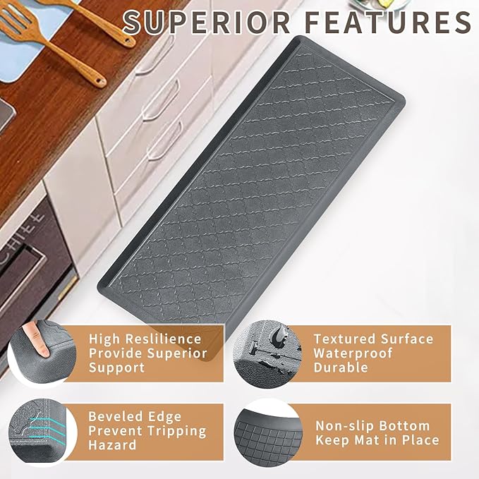 24 x 60 Inch Extra Support Anti Fatigue Comfort Kitchen Mat, Waterproof Long Kitchen Runner, Non-Slip Standing Desk Mat, Commercial Pads for Offices, Home, Garages (Barcelona Grey, 24'' x 60'')-DeskLoop Office