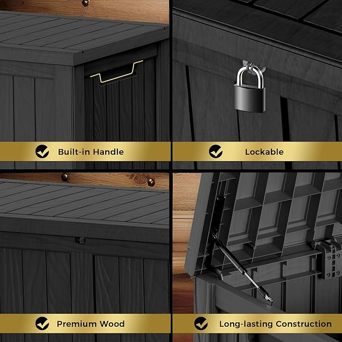 150 Gallon Lockable Resin Deck Box, Waterproof & UV-Resistant Outdoor Storage Box for Outdoor Cushion Storage, Garden Tools & Pool Accessories Storage, Black-DeskLoop Office