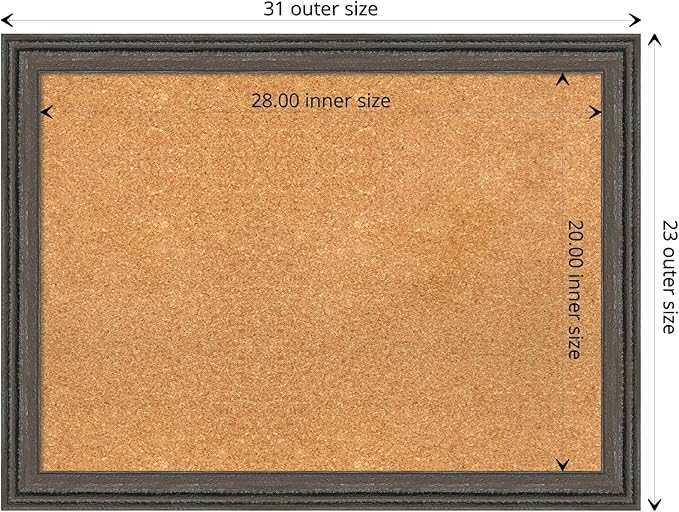 Amanti Art Natural Cork Board for Wall, 23x31 Vision Board with Brown Wood Frame, Medium Corkboard Office Decor for Home Organization, Rustic Farmhouse Corkboard Pinboard to display items for home-DeskLoop Office