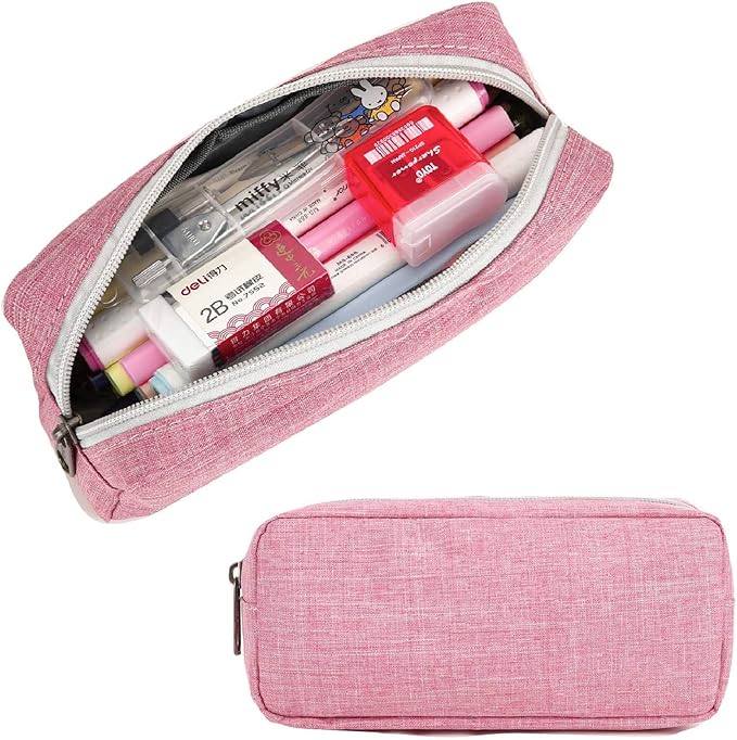 Della Gao Small Pencil Case Large Capacity Pencil Pouch Marker Pen Bag Coin Pouch Office Stationery Organizer (Pink)-DeskLoop Office