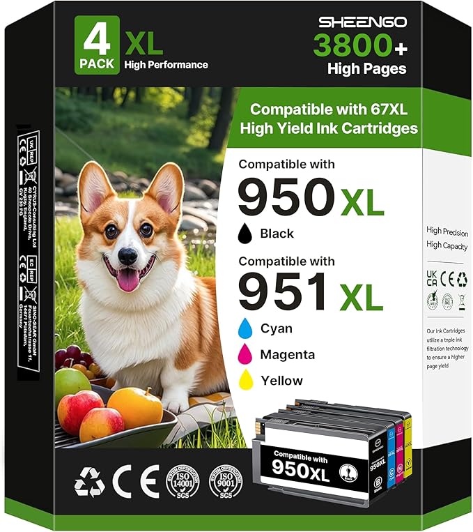 950XL 951XL Ink Cartridges Combo Pack Compatible for HP 950 951 Ink Cartridges Combo Pack for HP OfficeJet Pro 8600 8610 8630 8620 8615 8625 8100 276DW 251DW Printer(4 Pack Black Cyan Magenta Yellow)-DeskLoop Office