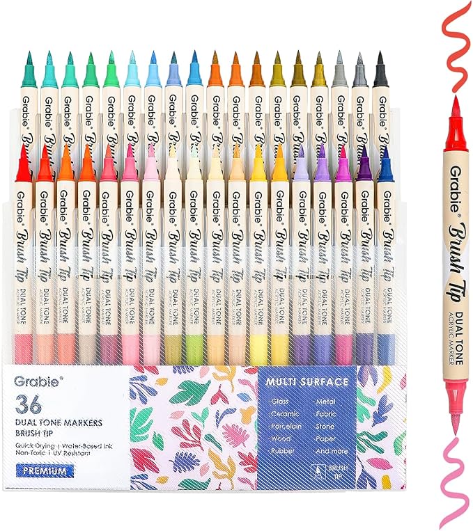 Grabie 72 Colors Acrylic Paint Markers, Soft Brush Tip Acrylic Markers Set, Paint Pens for Wood, Fabric, Canvas, Glass, Stone, Canvas, Rock Painting and DIY Crafts Art Supplies-DeskLoop Office