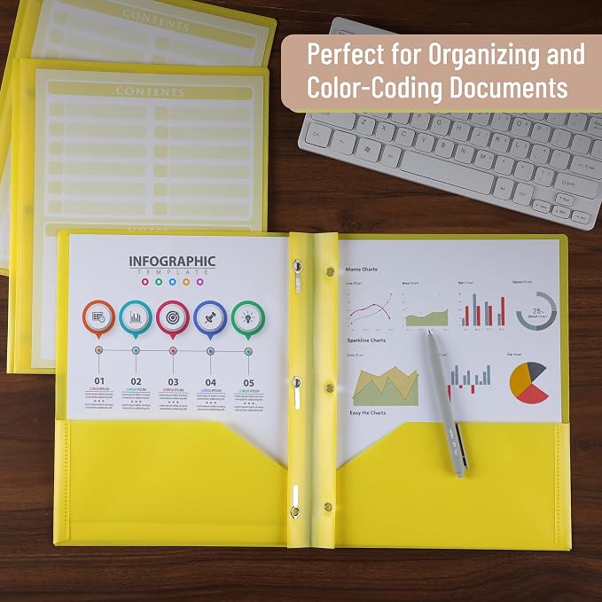 Mr. Pen- Plastic Folders with Pockets and Prongs, 24 Pack, Letter Size | Yellow - Image 7