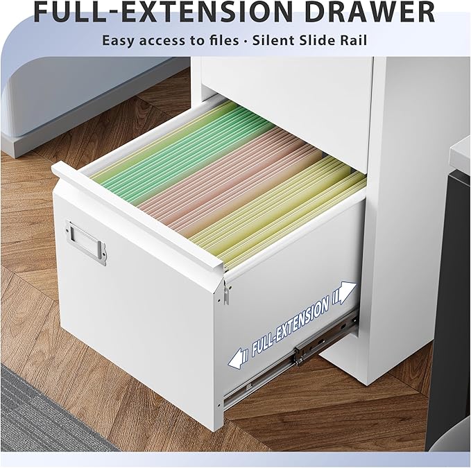 5 Drawer File Cabinet, Filing Cabinets for Home Office, Vertical File Cabinet with Lock, 61.6" H Locking File Cabinet for A4 Legal/Letter, Assembly Required (White)-DeskLoop Office