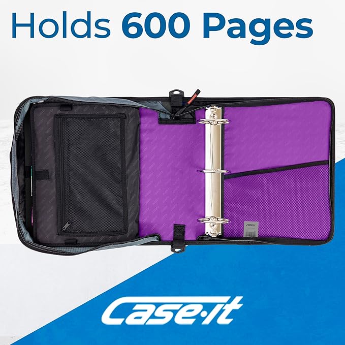 Case-it Mighty Zip Tab School Zipper Binder | 3-Inch O-Rings, 600-Sheet Capacity - Image 3