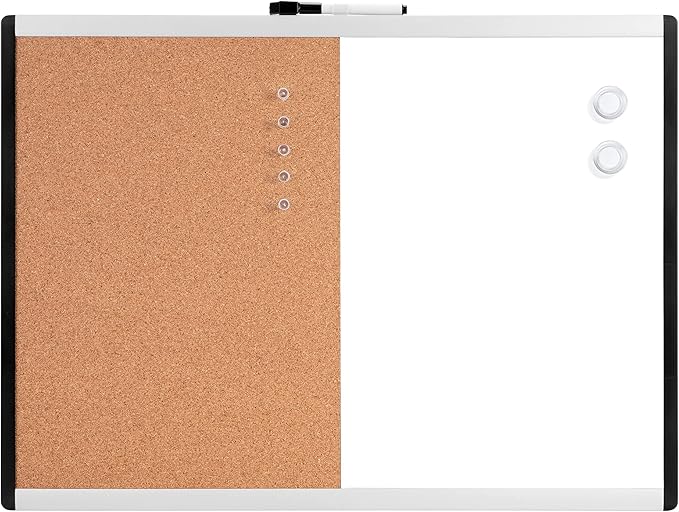 Amazon Basics Rectangular Magnetic Whiteboard & Cork Board Combo for Home, Office and Classroom, Plastic/Aluminum Frame, White,Yellow, 17" x 23"-DeskLoop Office