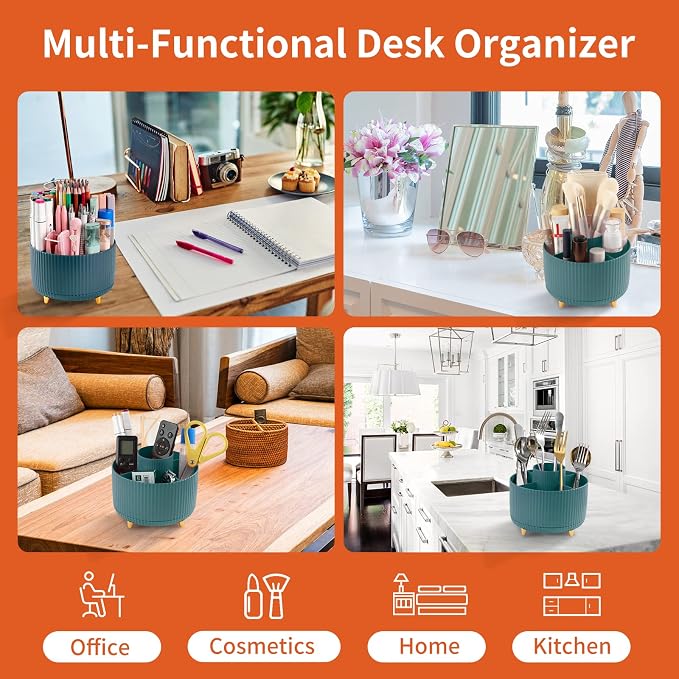 Desk Pencil Pen Holder, 5 Slots 360°Degree Rotating Pen Organizers - Image 5
