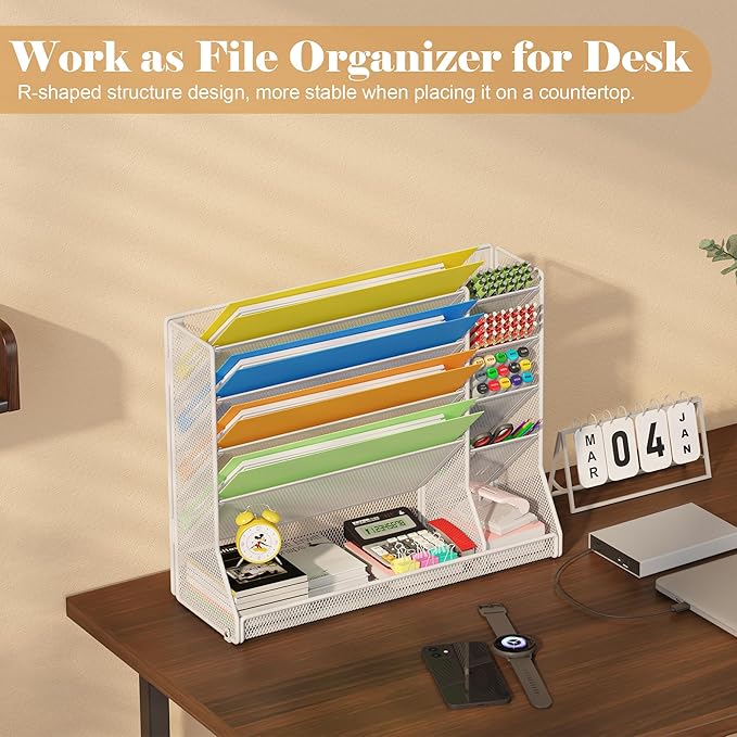 Jakyitvi Adjustable 5 Tiers Wall File Organizer Metal Hanging Holder White | 5 - Image 3