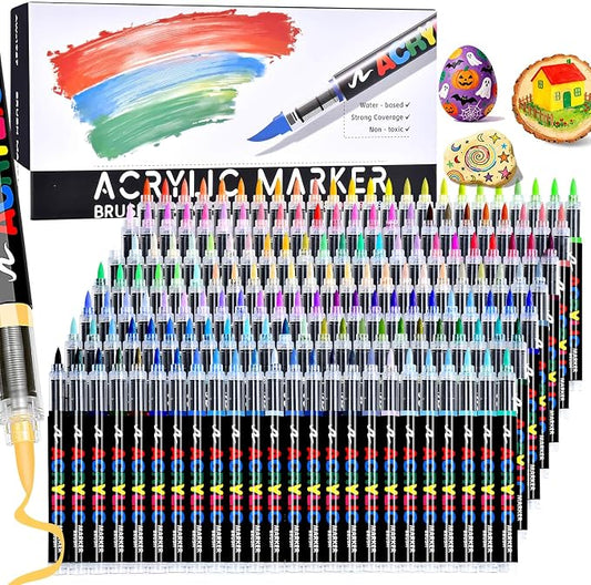 168 Colors Acrylic Paint Markers Brush Tip, Colored Paint Pens Set by Unknown