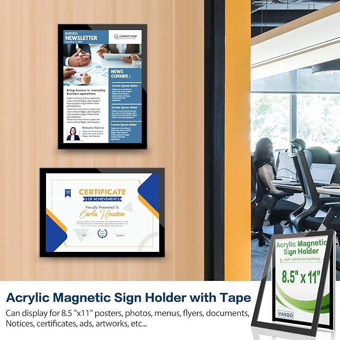 8.5" x 11" Acrylic Sign Holder Wall Mount, Self Adhesive Magnetic Display Frame - Image 2