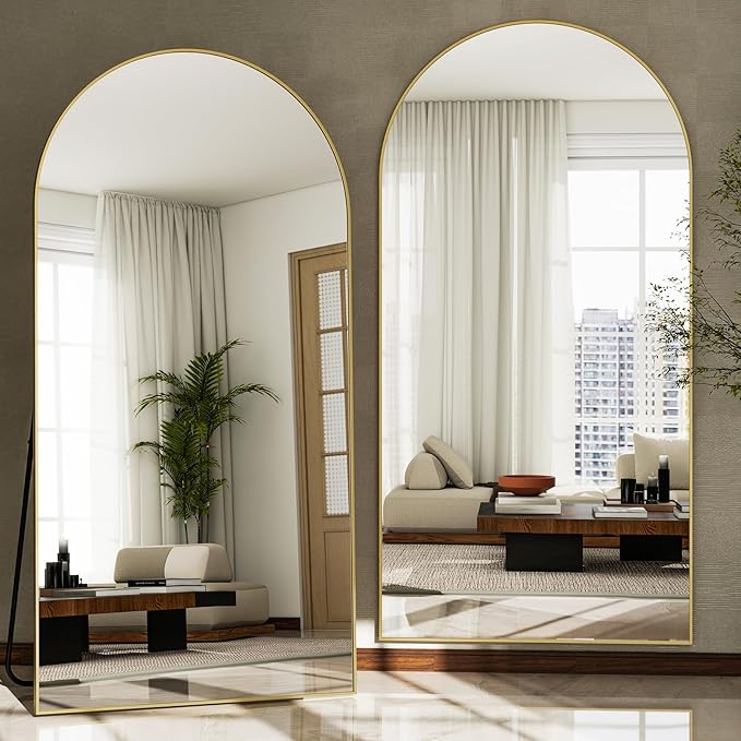 GLSLAND-30x71 inch Wall Mount Arched Full Length Mirror-Aluminum Alloy Frame High Definition-Full Body Mirror for Bedroom or Living Room,Gold-DeskLoop Office