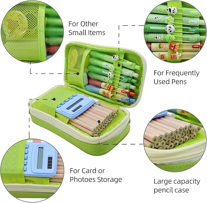 Large Capacity Pencil Case - Durable Zipper Aesthetic Pen Pouch, Big Storage Organizer for School, Office & Travel - Waterproof & Multi-Use (Fruit Green)-DeskLoop Office
