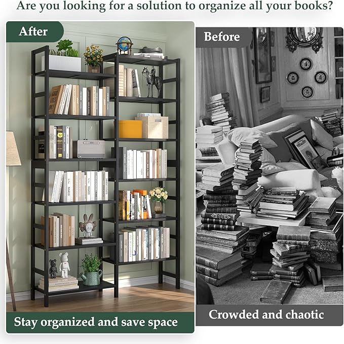 Homykic Double Wide Bamboo Bookshelf Black, 6-Tier Large Open Bookcase with 12 Display Shelves, 6ft Tall Freestanding Book Shelf for Home Office, Bedroom, Living Room, Plants-DeskLoop Office