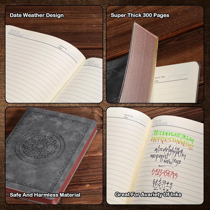 Fetinar 2026 Leather Vintage Journal Notebook, 300 Pages, Leather Softcover - Image 5
