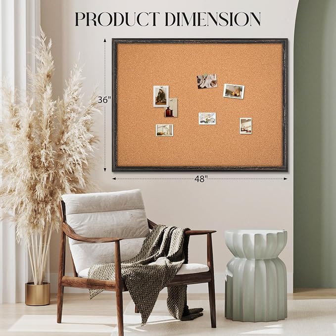Large Cork Bulletin Board, Rustic Black Wooden Frame | Corkboard - Image 7