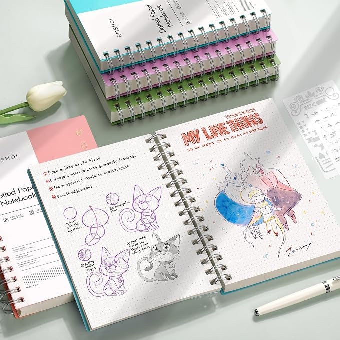 EMSHOI A5 Spiral Notebook Bullet Dotted journal, Small 5.7" X 8.22", 300 - Image 6