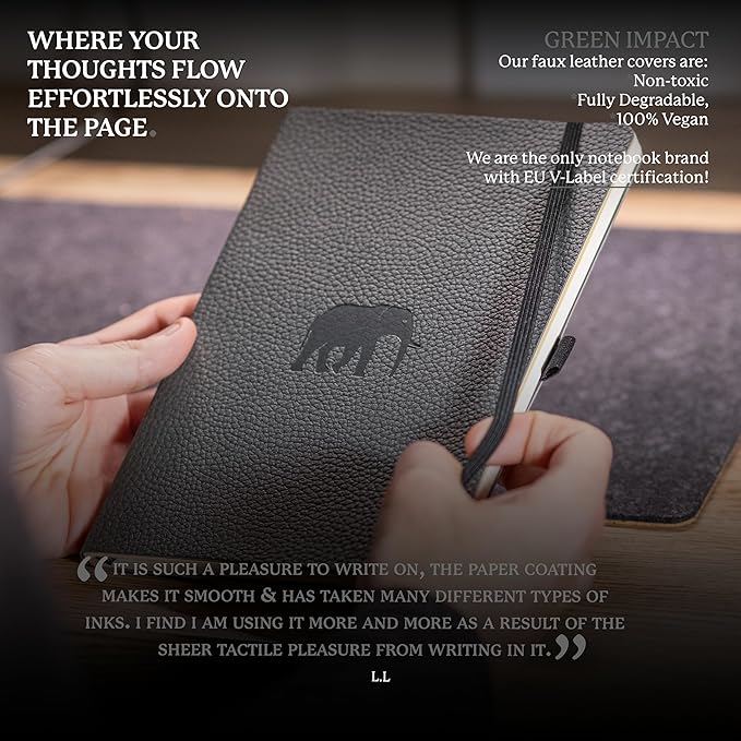 Dingbats* Wildlife Dotted Writing Journal Notebook A5 - Vegan Leather Hardcover - Ideal for Work, Travel - Pocket, Elastic Closure, & Bookmark-DeskLoop Office