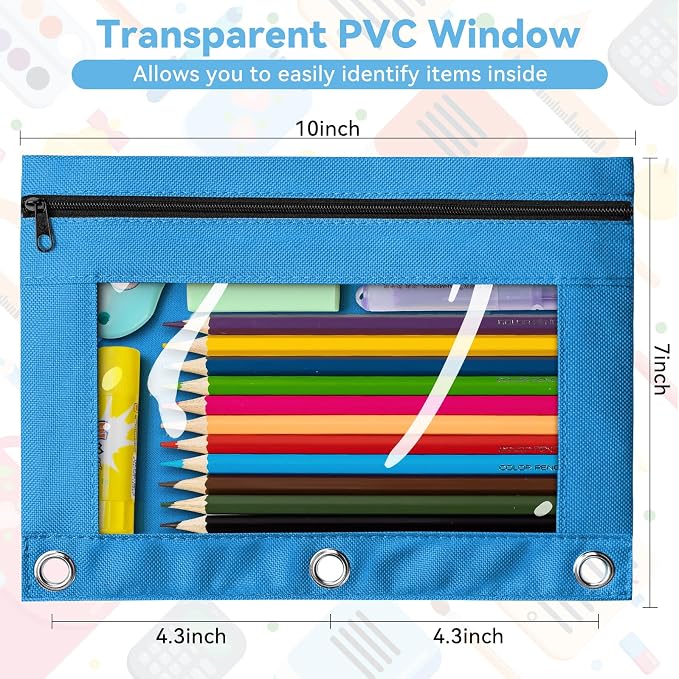 V-Opitos Pencil Pouch for 3 Ring Binder, Bulk 6 Pack 3-Holes Zipper Pencil - Image 5