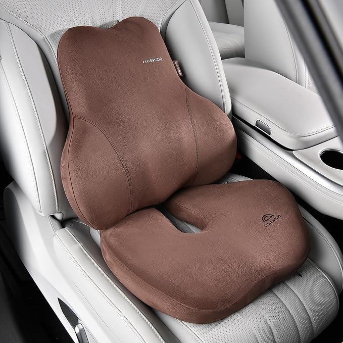 Coverado Memory Foam Car Seat Cushion and Lumbar Support Pillow for Car, Ergonomic Office Chair Cushion for Lower Back Pain Relief, Breathable & Non-Slip for Car, Home, and Office Use, Coffee-DeskLoop Office