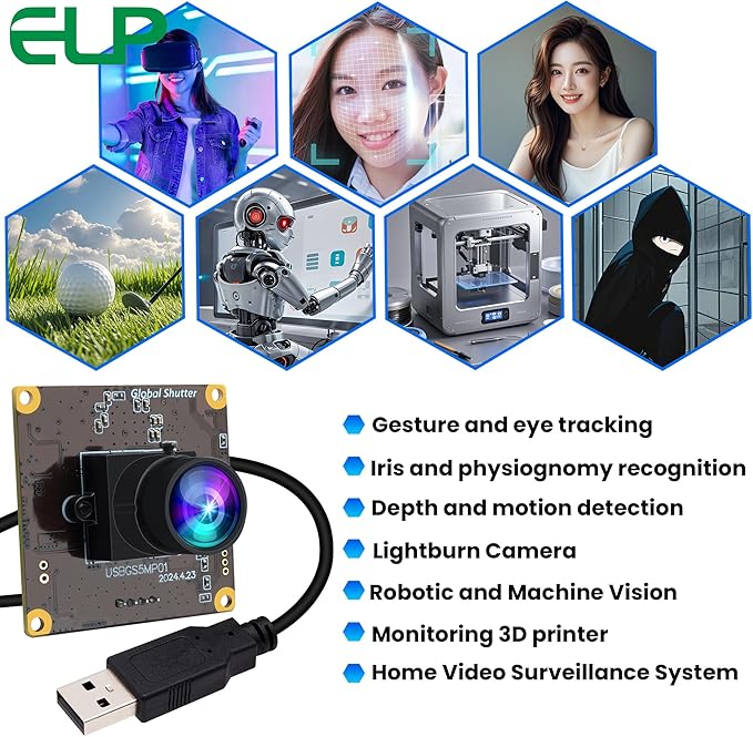 ELP 5MP Global Shutter 50fps USB Camera for Computer UVC USB2.0 Lightburn High Speed 60fps PC Web Camera Wide Angle for Live Streaming (100 Low Distortion Lens)-DeskLoop Office