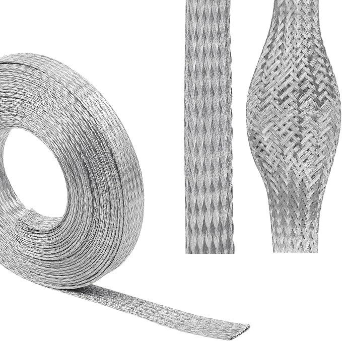 Tinned Copper Braid Wire Shielding Ground Strap Metal Cable Sleeve Expandable by BuyUneed