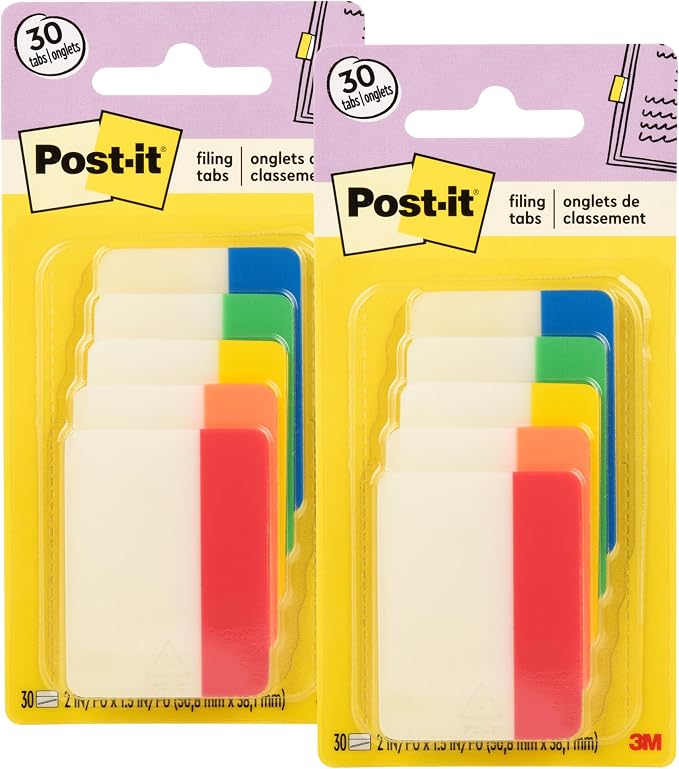 Post-it Tabs, 2 in, 6 Tabs/Color, 5 Colors, 0.4" x 2.8" by Unknown