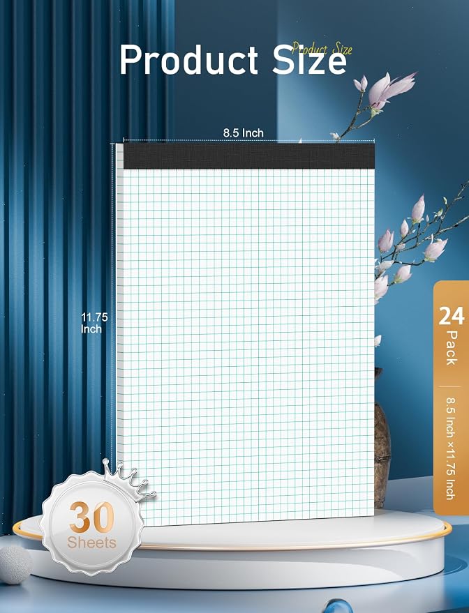 Zaviko Graph Paper Pad 8.5 x 11, 24 Pack, 4x4 Graph Ruled, Grid Paper Pad - Image 2