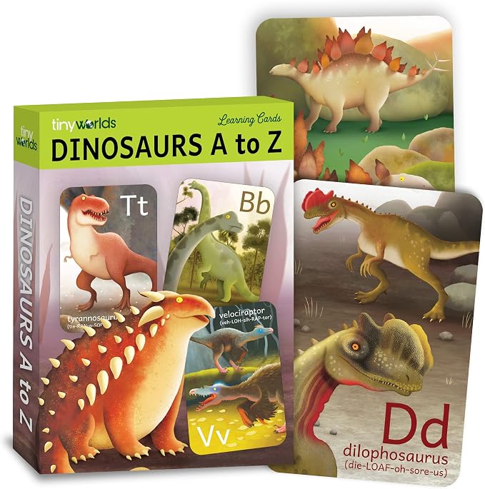 Dinosaur ABC Flash Cards, Alphabet A to Z Dinosaurs flashcards by TinyWorlds