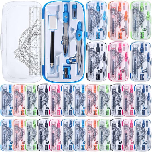 Zonon 24 Sets Math Geometry Kit Student 10 Pcs Shatterproof Storage Box by Zonon