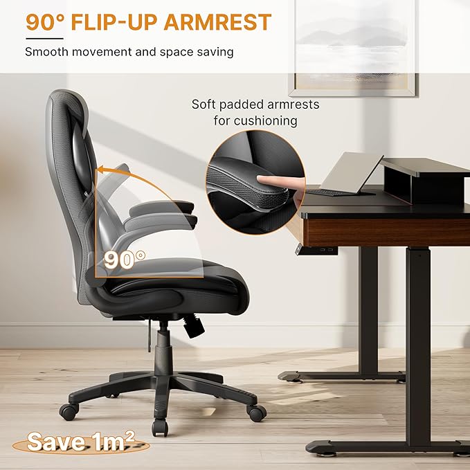 EUREKA ERGONOMIC PU Leather Desk Chair Office Executive Chair, Ergonomic Office Chair Flip Up Arms, High Back Office Chair with Headrest, Home Office Desk Chair with Wheels, Computer Chairs for Adults-DeskLoop Office